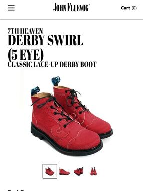 John Fluevog 7th Heaven Derby Swirl Red Ponyhair Lace-Up Ankle Boots